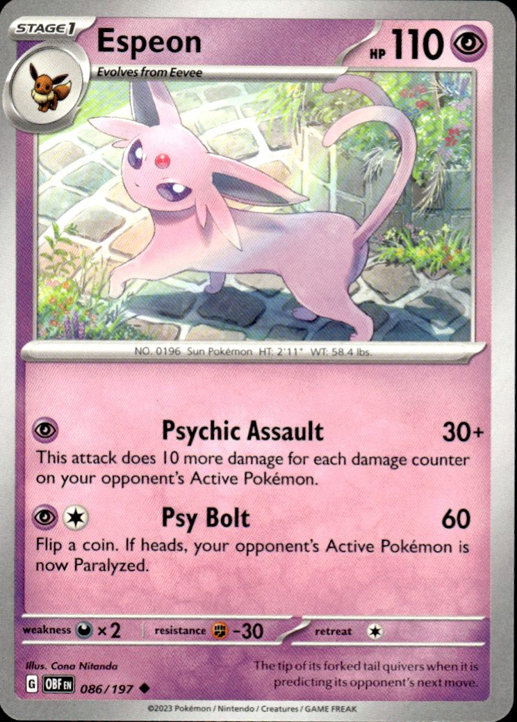 Espeon Obsidian Flames 086/197 Uncommon Pokémon — English Near Mint