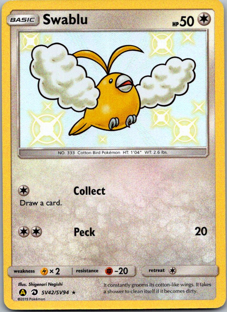 Swablu SV42/SV94 Shiny Rare Hidden Fates Shiny Vault Pokemon Near Mint