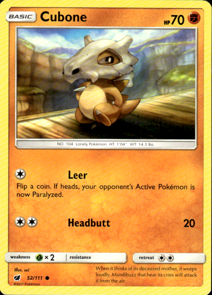 Cubone SM - Crimson Invasion 52/111 Common Pokémon — English Lightly Played