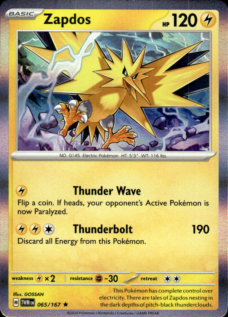 Zapdos Twilight Masquerade 065/167 Rare Holo Pokémon — English Near Mint