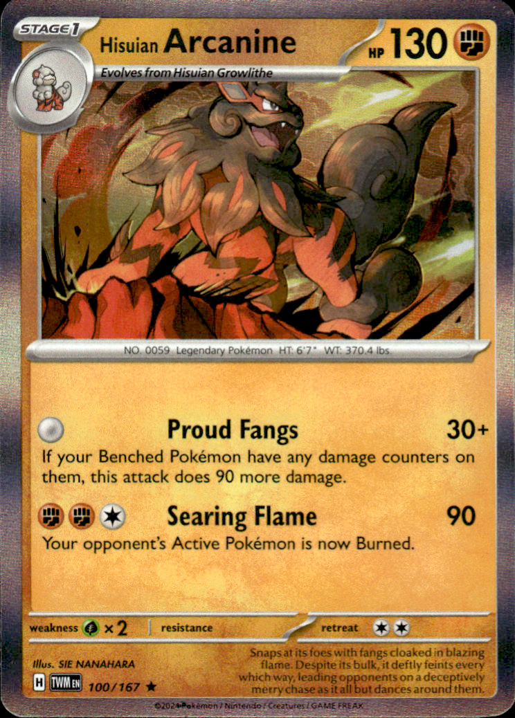 Hisuian Arcanine Twilight Masquerade 100/167 Rare Holo Pokémon — English
