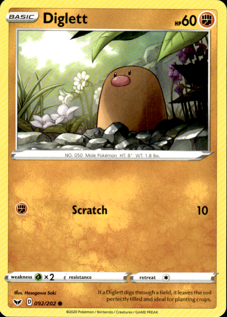 Diglett Sword & Shield Base Set 092/202 Common Pokémon — English Near Mint