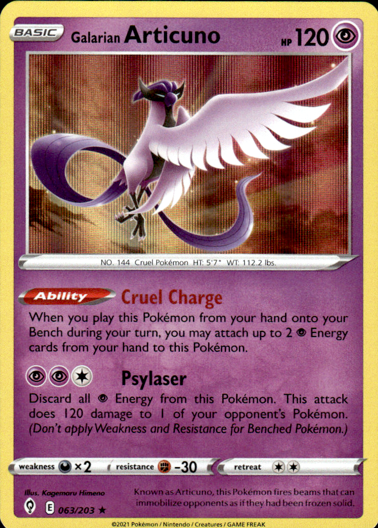 Galarian Articuno Evolving Skies 063/203 Holo Rare Holo Pokémon — English