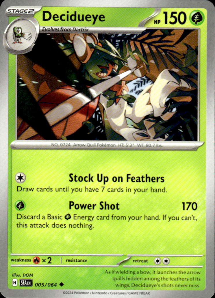Decidueye Shrouded Fable 005/064 Uncommon Pokémon — English Near Mint