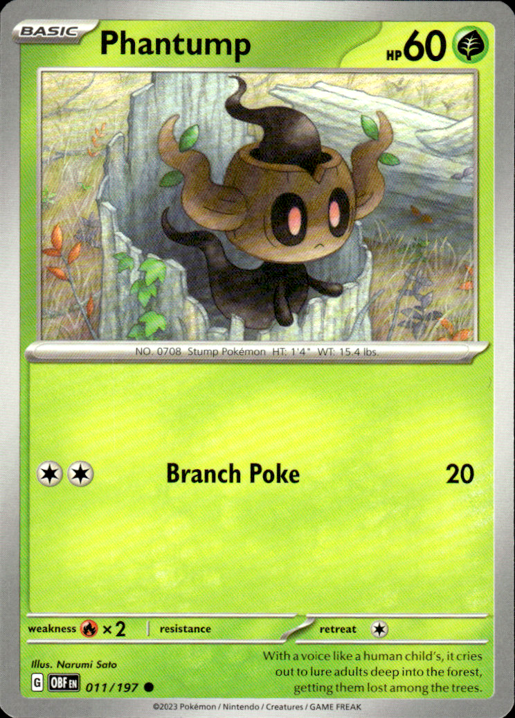Phantump Obsidian Flames 011/197 Common Pokémon — English Near Mint