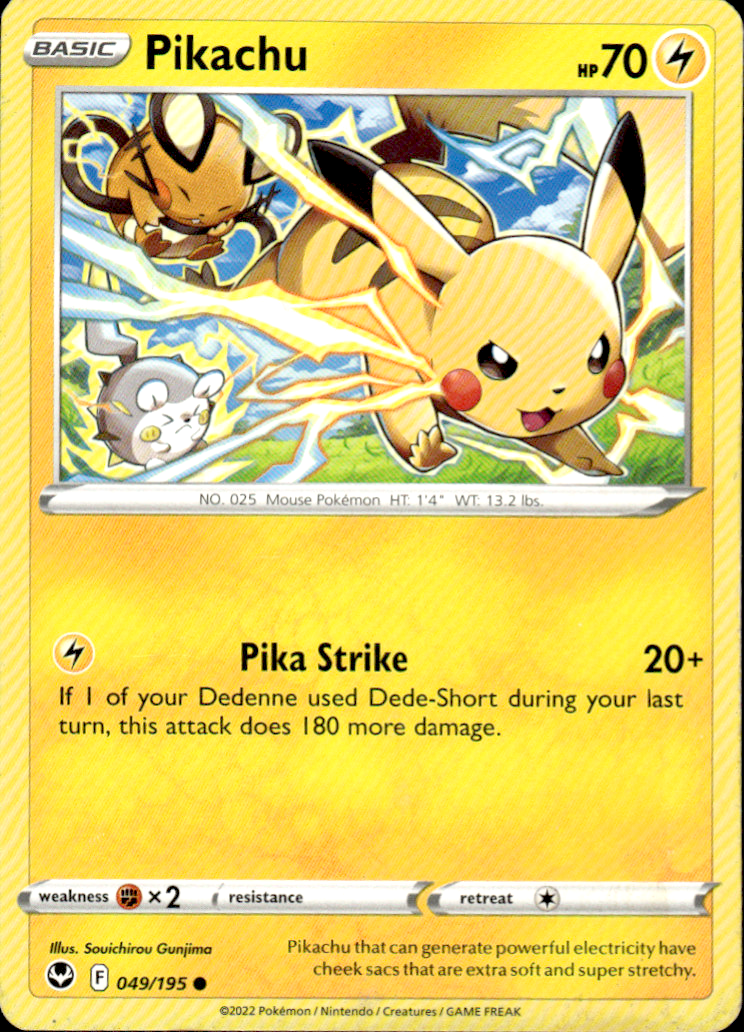 Pikachu Silver Tempest 049/195 Common Pokémon — English Lightly Played