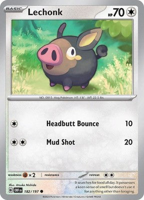 Lechonk 182/197 SV03: Obsidian Flames Reverse Holofoil Pokémon TCG