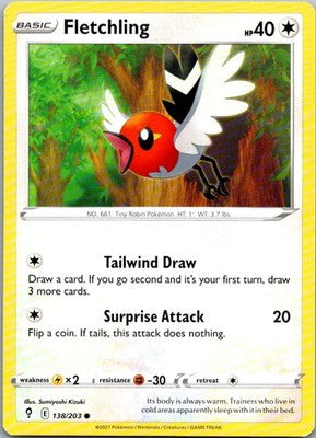 Fletchling 138/203 Common Evolving Skies Pokemon Lightly Played