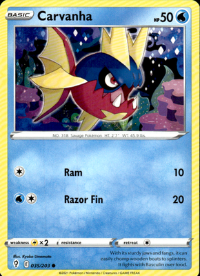 Carvanha Evolving Skies 035/203 Common Pokémon — English Near Mint