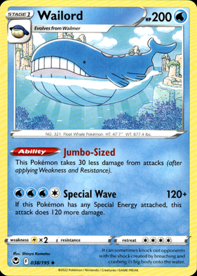 Wailord Silver Tempest 038/195 Uncommon Pokémon — English Lightly Played