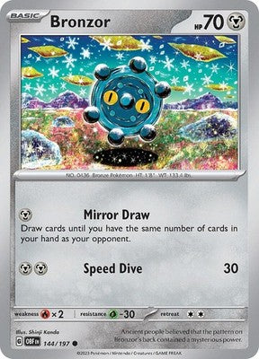 Bronzor 144/197 SV03: Obsidian Flames Reverse Holofoil Pokémon TCG