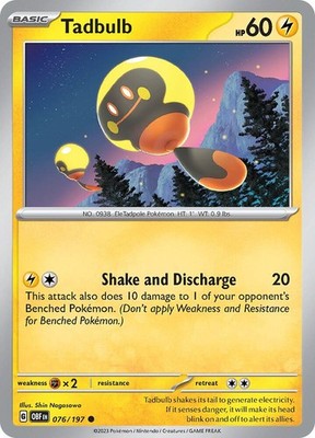 Tadbulb 076/197 SV03: Obsidian Flames Reverse Holofoil Pokémon TCG
