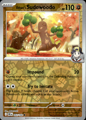 Ethan's Sudowoodo Destined Rivals 093/182 Common Reverse Holo Pokémon — English