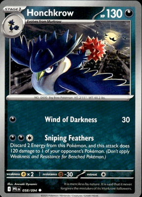 Honchkrow Phantasmal Flames 058/094 Uncommon Pokémon — English Lightly Played