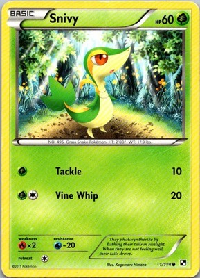 Snivy 1/114 Common Black & White Pokemon Damaged