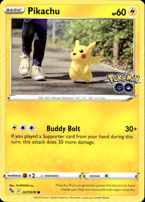 Pikachu (27) Pokemon GO 027/078 Common Pokémon — English Lightly Played