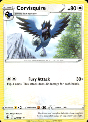 Corvisquire Fusion Strike 220/264 Uncommon Pokémon — English Lightly Played