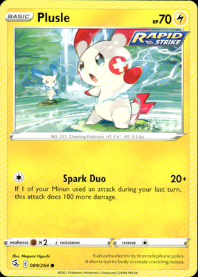 Plusle Fusion Strike 089/264 Common Pokémon — English Lightly Played