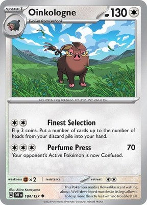 Oinkologne 184/197 SV03: Obsidian Flames Pokémon TCG
