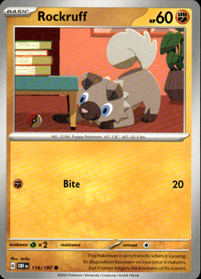 Rockruff Obsidian Flames 116/197 Common Pokémon — English Near Mint