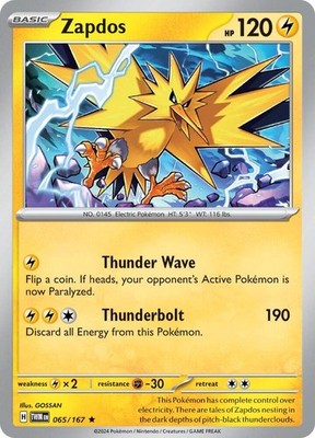 Zapdos 065/167 SV06: Twilight Masquerade Holofoil Pokémon TCG