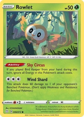 Rowlet 006/072 Shining Fates Pokémon TCG