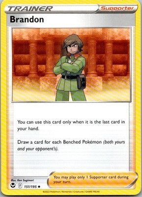 Brandon 151/195 Uncommon Silver Tempest Pokemon Lightly Played