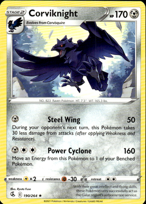 Corviknight Fusion Strike 190/264 Rare Pokémon — English Lightly Played