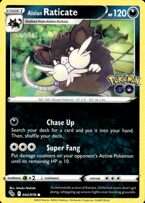 Alolan Raticate Pokemon GO 042/078 Common Pokémon — English Lightly Played