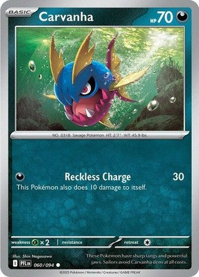 Carvanha 060/094 ME02: Phantasmal Flames Reverse Holofoil Pokémon TCG