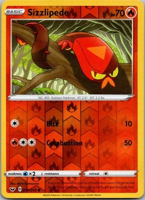 Sizzlipede 037/202 Common Sword & Shield Pokemon Reverse Holo Near Mint