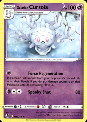 Galarian Cursola Fusion Strike 118/264 Rare Pokémon — English Lightly Played