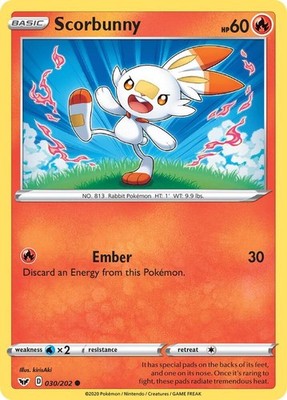Scorbunny (030) 030/202 SWSH01: Sword & Shield Base Set Reverse Holofoil Pokémon
