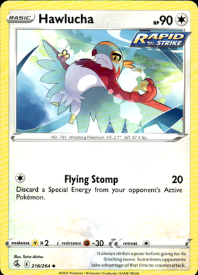 Hawlucha Fusion Strike 216/264 Uncommon Pokémon — English Lightly Played