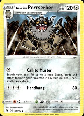 Galarian Perrserker Fusion Strike 181/264 Uncommon Pokémon — English