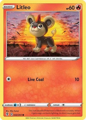 Litleo 022/203 SWSH07: Evolving Skies Reverse Holofoil Pokémon TCG
