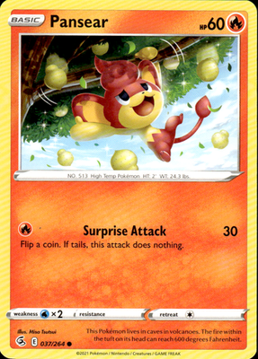 Pansear Fusion Strike 037/264 Common Pokémon — English Lightly Played