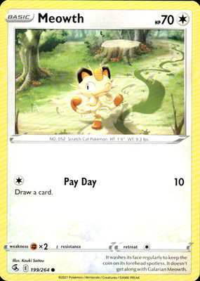 Meowth Fusion Strike 199/264 Common Pokémon — English Lightly Played