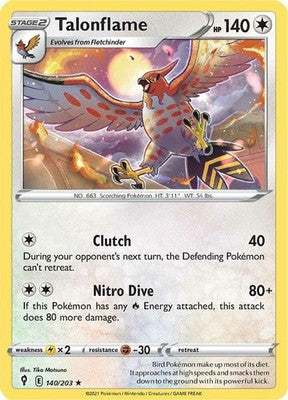 Talonflame 140/203 SWSH07: Evolving Skies Reverse Holofoil Pokémon TCG