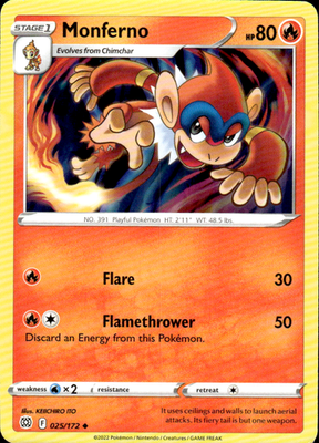 Monferno Brilliant Stars 025/172 Uncommon Pokémon — English Lightly Played