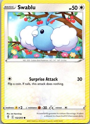 Swablu 132/203 Common Evolving Skies Pokemon Near Mint