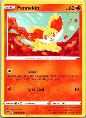 Fennekin 025/195 Common Silver Tempest Pokemon Near Mint