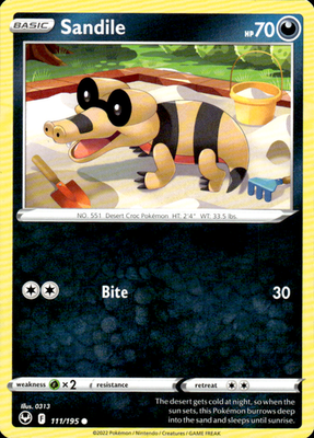 Sandile Silver Tempest 111/195 Common Pokémon — English Lightly Played