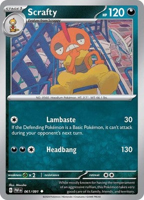 Scrafty 061/091 SV: Paldean Fates Reverse Holofoil Pokémon TCG