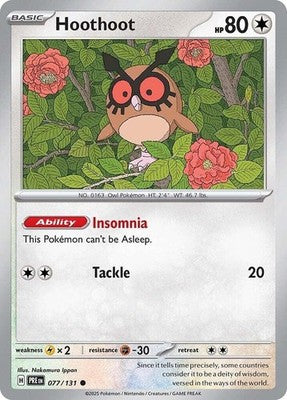 Hoothoot 077/131 SV: Prismatic Evolutions Reverse Holofoil Pokémon TCG