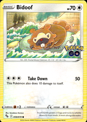 Bidoof Pokemon GO 059/078 Common Pokémon — English Near Mint