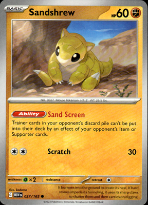 Sandshrew Scarlet & Violet 151 027/165 Common Pokémon — English Near Mint
