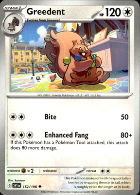 Greedent Scarlet & Violet Base Set 152/198 Uncommon Pokémon — English Near Mint