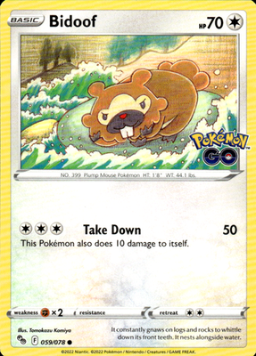 Bidoof Pokemon GO 059/078 Common Pokémon — English Lightly Played