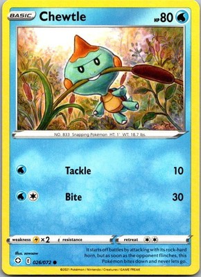 Chewtle 026/072 Common Shining Fates Pokemon Lightly Played